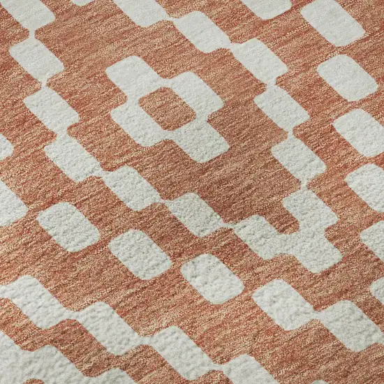 8' Salmon And Ivory Geometric Washable Round Rug With UV Protection Photo 8