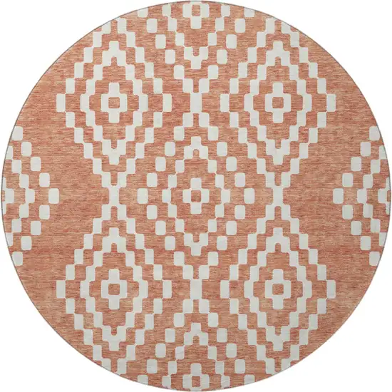 8' Salmon And Ivory Geometric Washable Round Rug With UV Protection Photo 3