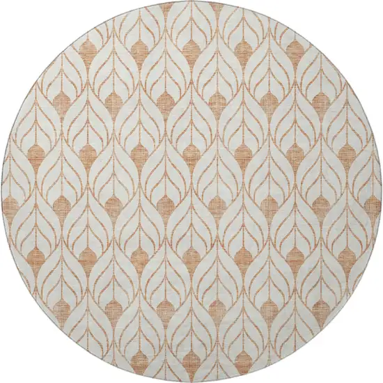 8' Salmon And Ivory Geometric Washable Round Rug With UV Protection Photo 2