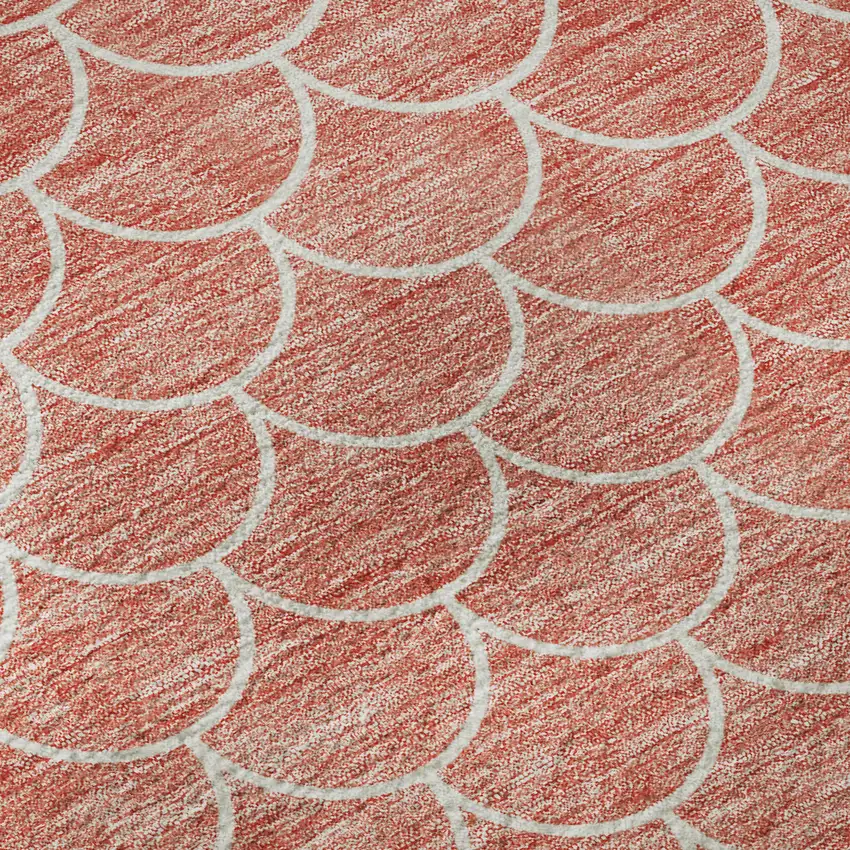 8' Salmon And Ivory Geometric Washable Round Rug With UV Protection Photo 8