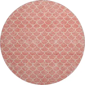 Photo of 8' Salmon And Ivory Geometric Washable Round Rug With UV Protection