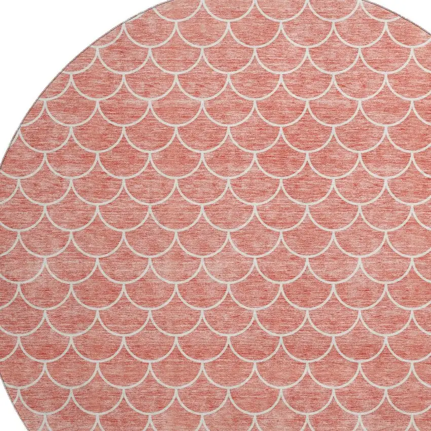 8' Salmon And Ivory Geometric Washable Round Rug With UV Protection Photo 2
