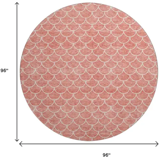 8' Salmon And Ivory Geometric Washable Round Rug With UV Protection Photo 9