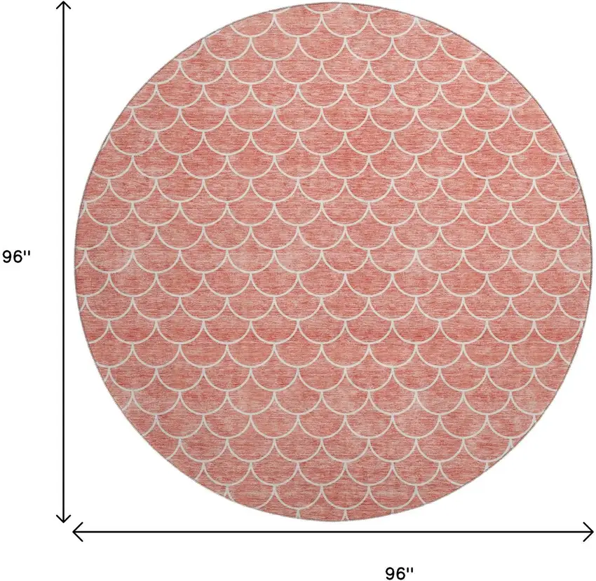 8' Salmon And Ivory Geometric Washable Round Rug With UV Protection Photo 9