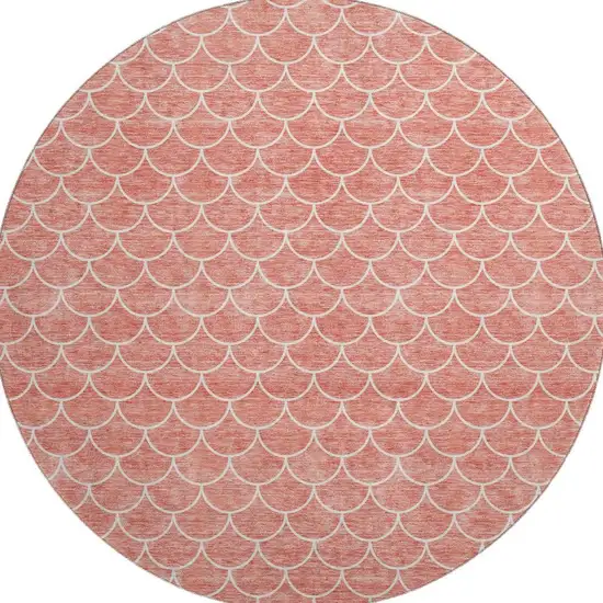 8' Salmon And Ivory Geometric Washable Round Rug With UV Protection Photo 3