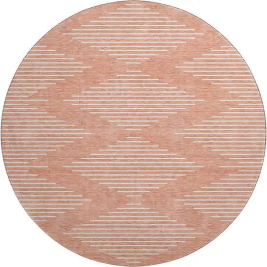 8' Salmon And Ivory Geometric Washable Round Rug With UV Protection Photo 1