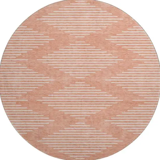 8' Salmon And Ivory Geometric Washable Round Rug With UV Protection Photo 3
