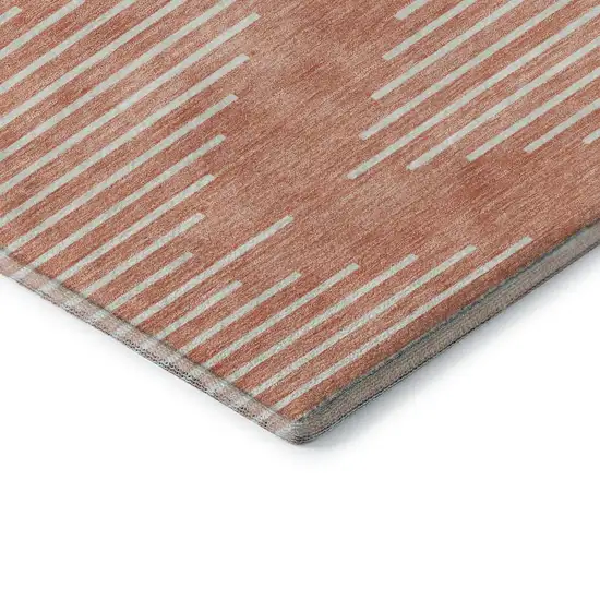 8' Salmon And Ivory Geometric Washable Round Rug With UV Protection Photo 6