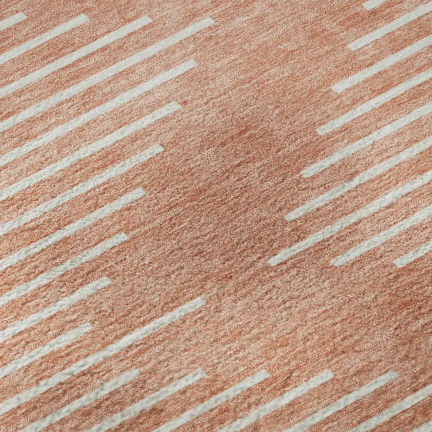 8' Salmon And Ivory Geometric Washable Round Rug With UV Protection Photo 8