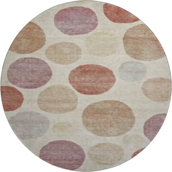 8' Salmon And Ivory Geometric Washable Round Rug With UV Protection Photo 1