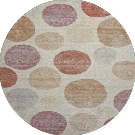 8' Salmon And Ivory Geometric Washable Round Rug With UV Protection Photo 3