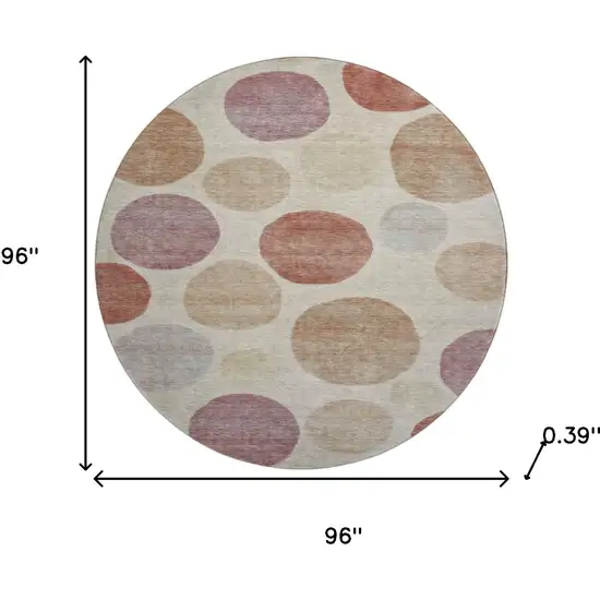 8' Salmon And Ivory Geometric Washable Round Rug With UV Protection Photo 8