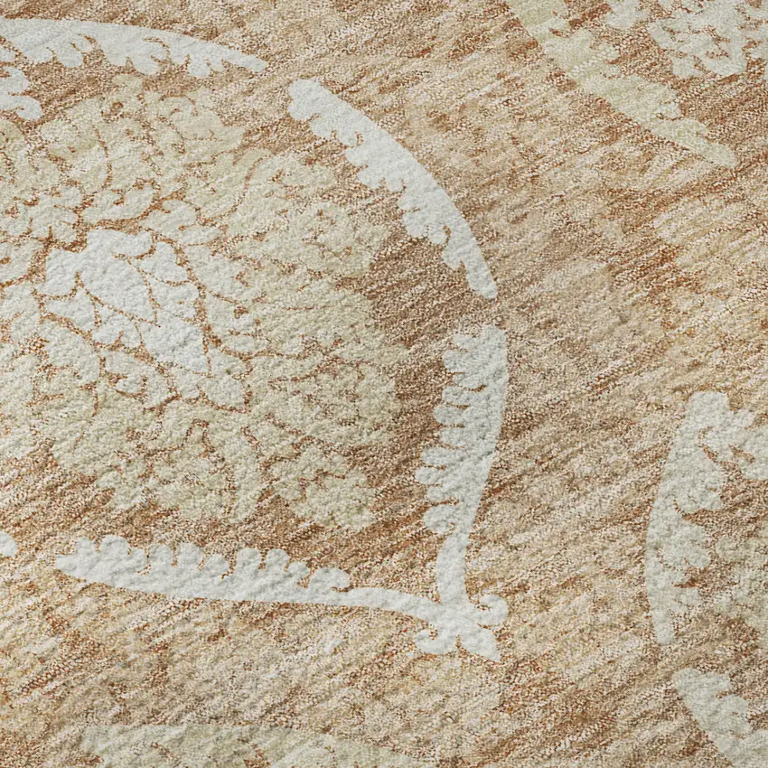 8' Salmon And Ivory Medallion Washable Round Rug With UV Protection Photo 9