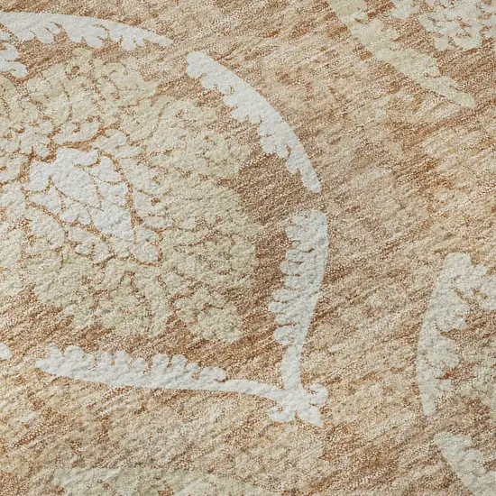 8' Salmon And Ivory Medallion Washable Round Rug With UV Protection Photo 9