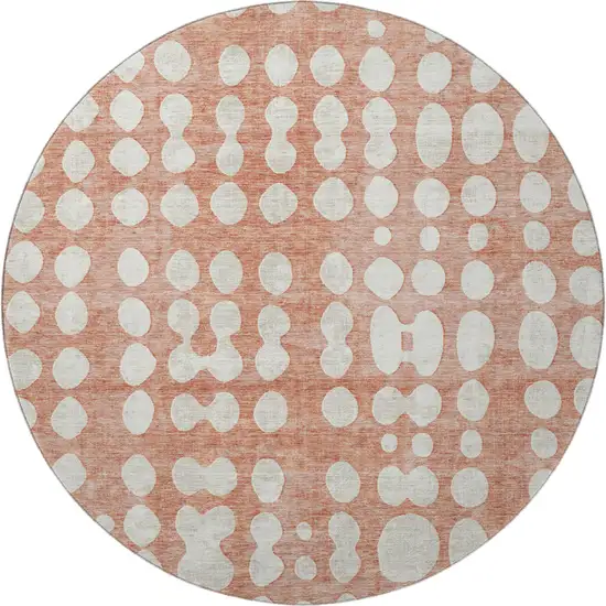 8' Salmon And Ivory Polka Dot Washable Round Rug With UV Protection Photo 4