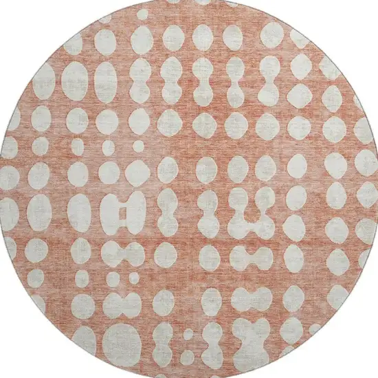 8' Salmon And Ivory Polka Dot Washable Round Rug With UV Protection Photo 3