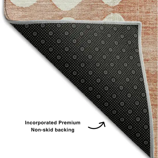 8' Salmon And Ivory Polka Dot Washable Round Rug With UV Protection Photo 6