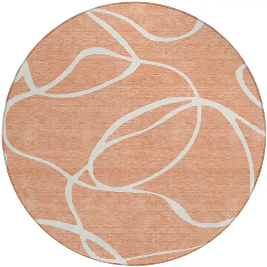 8' Salmon And Ivory Round Abstract Washable Indoor Outdoor Area Rug Photo 2