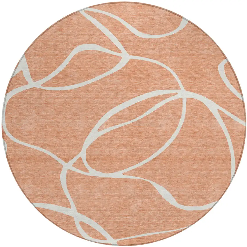 8' Salmon And Ivory Round Abstract Washable Indoor Outdoor Area Rug Photo 2