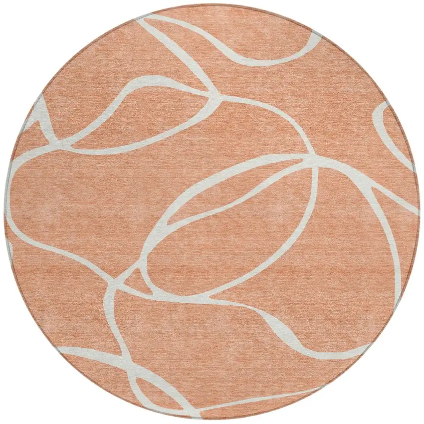 8' Salmon And Ivory Round Abstract Washable Indoor Outdoor Area Rug Photo 6