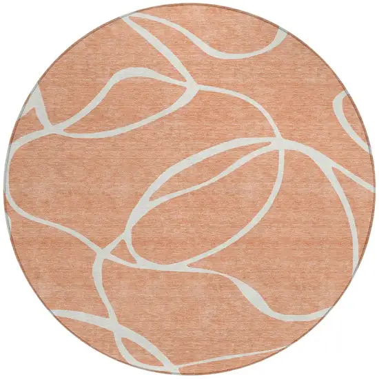 8' Salmon And Ivory Round Abstract Washable Indoor Outdoor Area Rug Photo 6