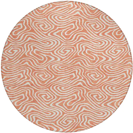 8' Salmon And Ivory Round Abstract Washable Indoor Outdoor Area Rug Photo 2