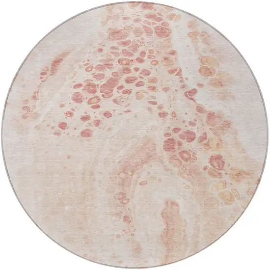 8' Salmon And Ivory Round Abstract Washable Indoor Outdoor Area Rug Photo 3