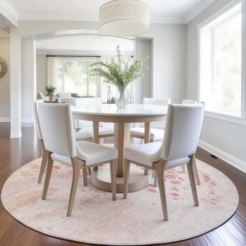 8' Salmon And Ivory Round Abstract Washable Indoor Outdoor Area Rug Photo 6