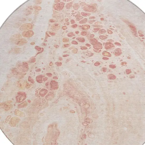 8' Salmon And Ivory Round Abstract Washable Indoor Outdoor Area Rug Photo 4