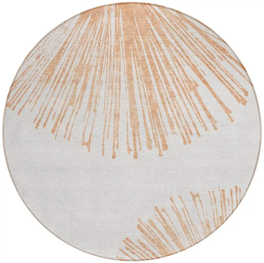 8' Salmon And Ivory Round Abstract Washable Indoor Outdoor Area Rug Photo 5