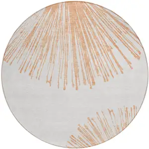 Photo of 8' Salmon And Ivory Round Abstract Washable Indoor Outdoor Area Rug
