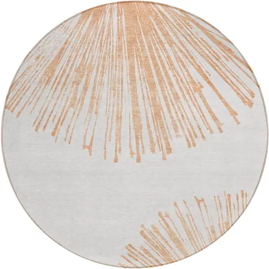 8' Salmon And Ivory Round Abstract Washable Indoor Outdoor Area Rug Photo 1