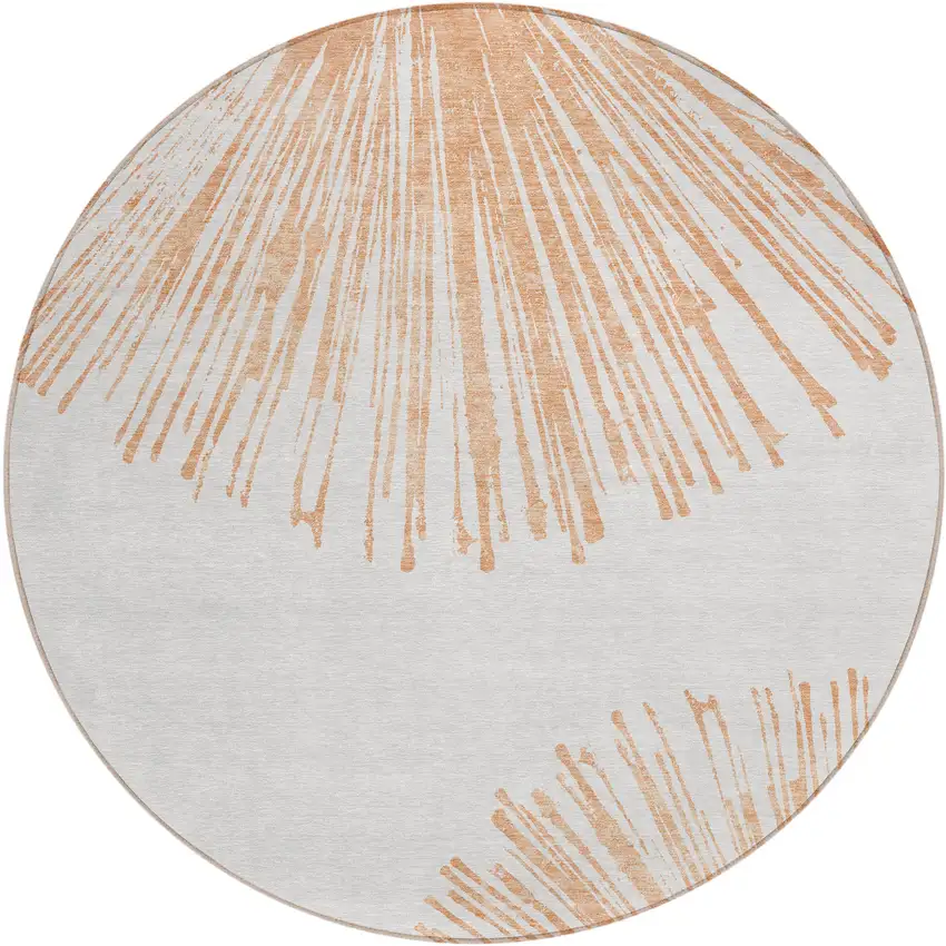 8' Salmon And Ivory Round Abstract Washable Indoor Outdoor Area Rug Photo 1