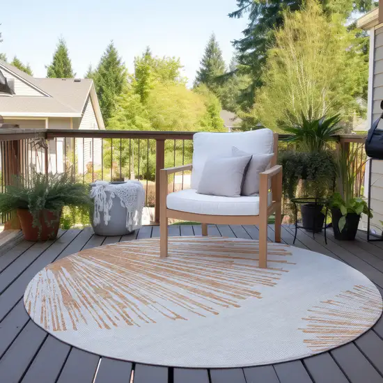 8' Salmon And Ivory Round Abstract Washable Indoor Outdoor Area Rug Photo 6