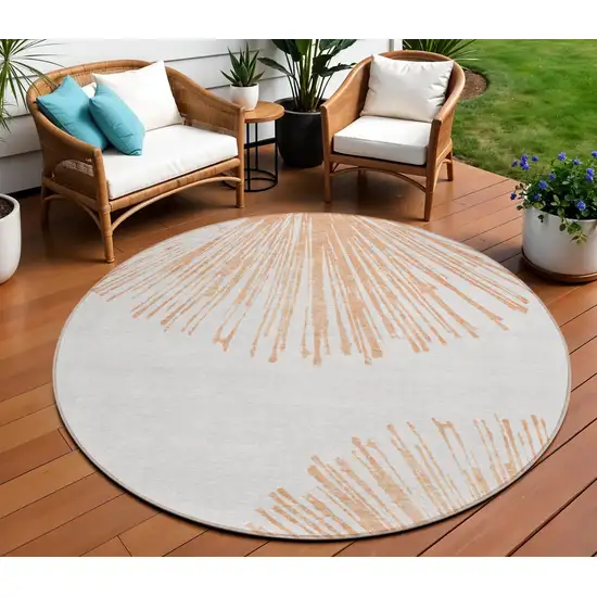 8' Salmon And Ivory Round Abstract Washable Indoor Outdoor Area Rug Photo 1