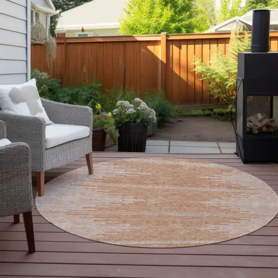8' Salmon And Ivory Round Abstract Washable Indoor Outdoor Area Rug Photo 6