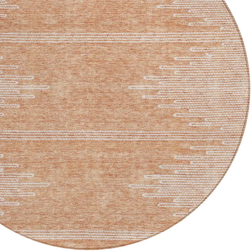 8' Salmon And Ivory Round Abstract Washable Indoor Outdoor Area Rug Photo 4
