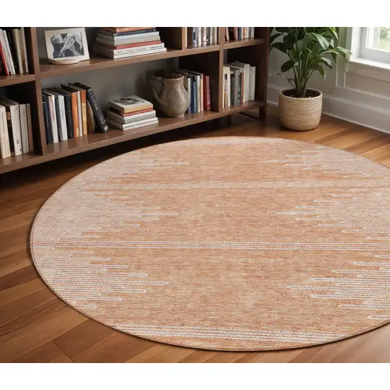 8' Salmon And Ivory Round Abstract Washable Indoor Outdoor Area Rug Photo 8