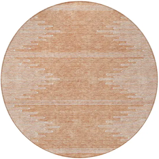 8' Salmon And Ivory Round Abstract Washable Indoor Outdoor Area Rug Photo 5
