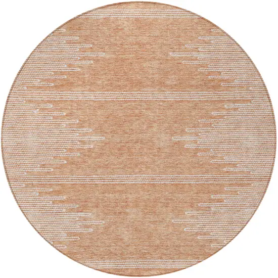 8' Salmon And Ivory Round Abstract Washable Indoor Outdoor Area Rug Photo 5
