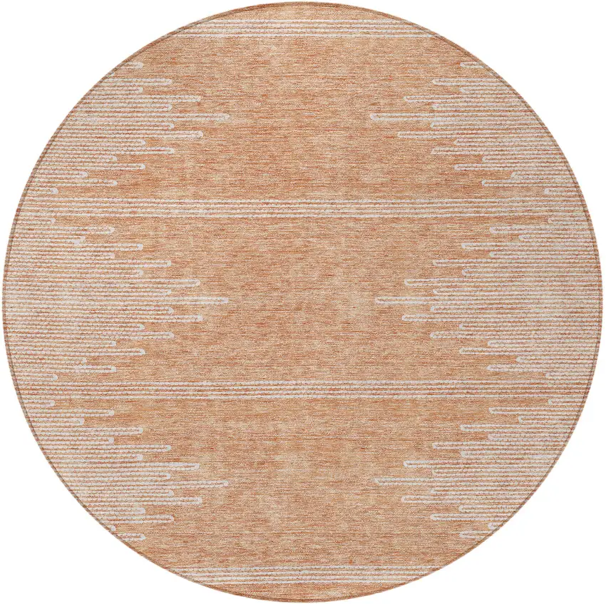 8' Salmon And Ivory Round Abstract Washable Indoor Outdoor Area Rug Photo 5