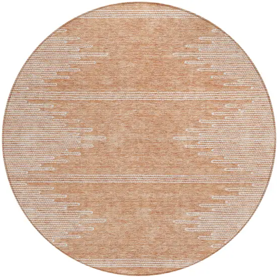 8' Salmon And Ivory Round Abstract Washable Indoor Outdoor Area Rug Photo 2