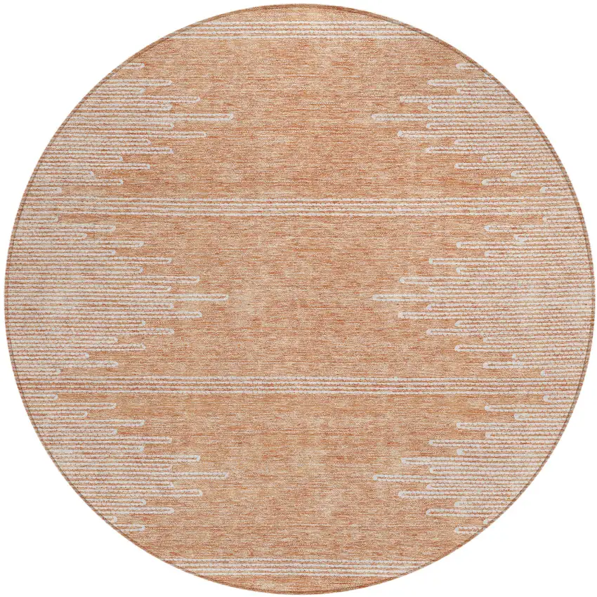 8' Salmon And Ivory Round Abstract Washable Indoor Outdoor Area Rug Photo 2