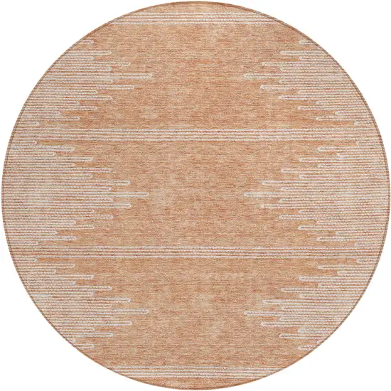 8' Salmon And Ivory Round Abstract Washable Indoor Outdoor Area Rug Photo 2