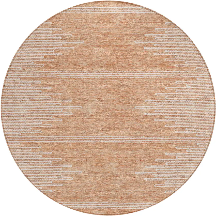 8' Salmon And Ivory Round Abstract Washable Indoor Outdoor Area Rug Photo 2