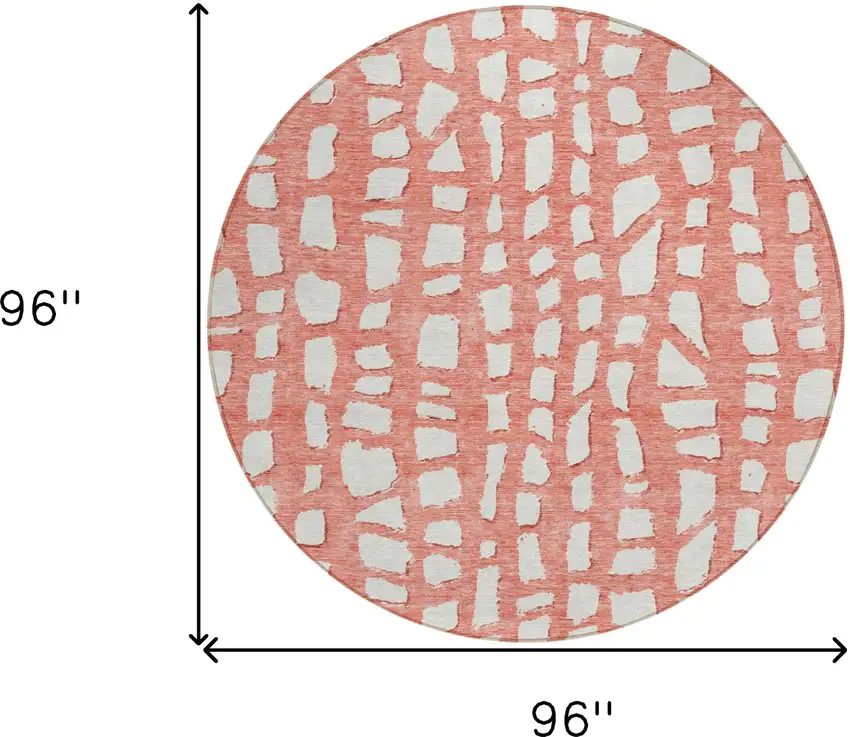 8' Salmon And Ivory Round Abstract Washable Indoor Outdoor Area Rug Photo 8