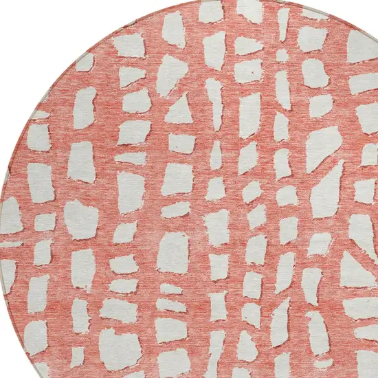 8' Salmon And Ivory Round Abstract Washable Indoor Outdoor Area Rug Photo 5