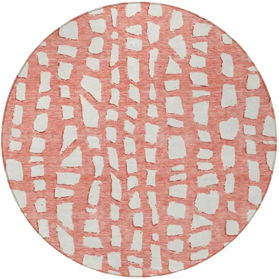 8' Salmon And Ivory Round Abstract Washable Indoor Outdoor Area Rug Photo 6