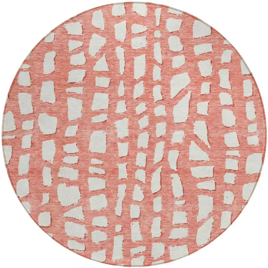 8' Salmon And Ivory Round Abstract Washable Indoor Outdoor Area Rug Photo 1