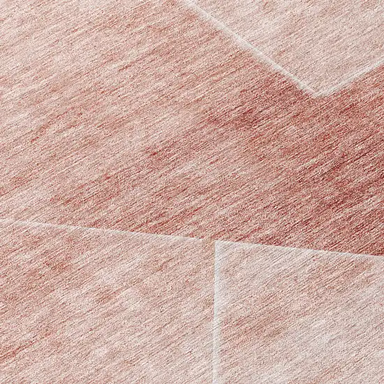 8' Salmon And Ivory Round Abstract Washable Indoor Outdoor Area Rug Photo 8